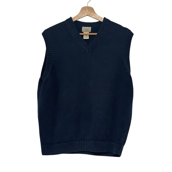 L.L. Bean Other - LL Bean Mens V-Neck Sweater Vest Navy Blue 100% Cotton Size M-REG FW80